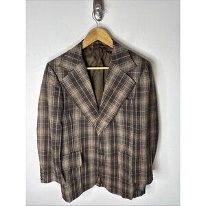 Vintage 70s Glenguard Wool Plaid Sport Coat Brown Orange Check Men 40 WKRP Herb